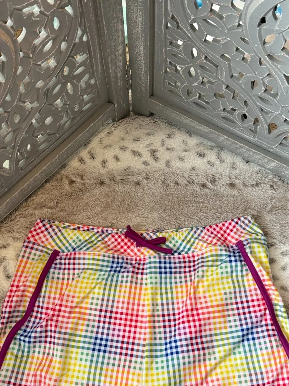 Lands' End rainbow plaid active shorts girls xlarge sporty athletic activewear
